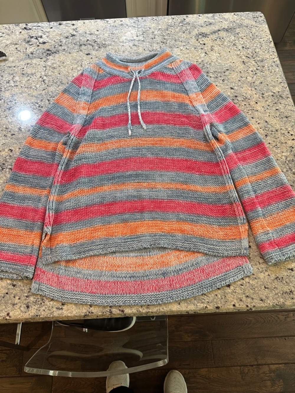 J. Jill Striped oversized Crewneck summer sweater coverup in Gray, Pink & Orange